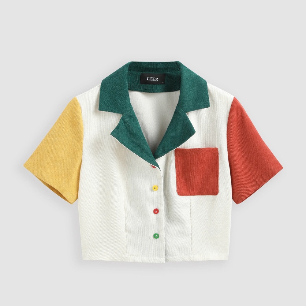 CIDER patchwork collar short sleeve crop blouse